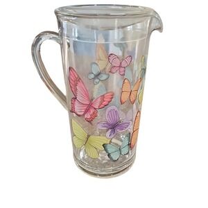 Evergreen Butterfly Acrylic Pitcher with Lid Clear Multicolor 9 inch Tall